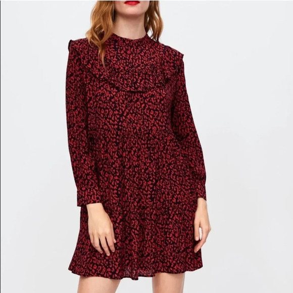 ZARA Babydoll Ruffle Collar Long Sleeve Mini Dress | Size Large - Picture 1 of 10